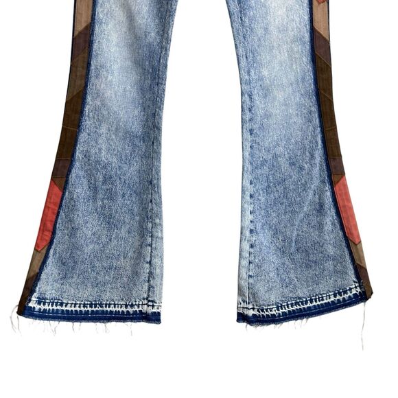 FREE PEOPLE X DRIFTWOOD FARRAH FLARE JEANS Size 25 Western Patchwork Stripe 34" - Picture 4 of 9